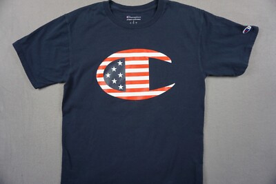 Champion USA Flag Logo Shirt Mens S Navy Athletic Wear | eBay