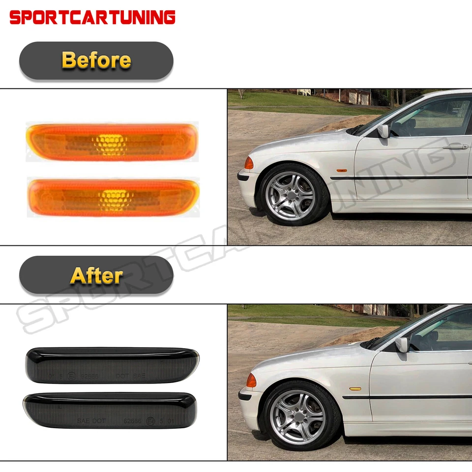 Luz marcadora lateral LED delantera ahumada secuencial para 98-06 BMW Serie 3 E46 4D 325i 330i Foto 3 de 4