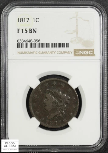 1817 13 Stars Coronet Matron Head Copper Large Cent 1C NGC F 15 BN