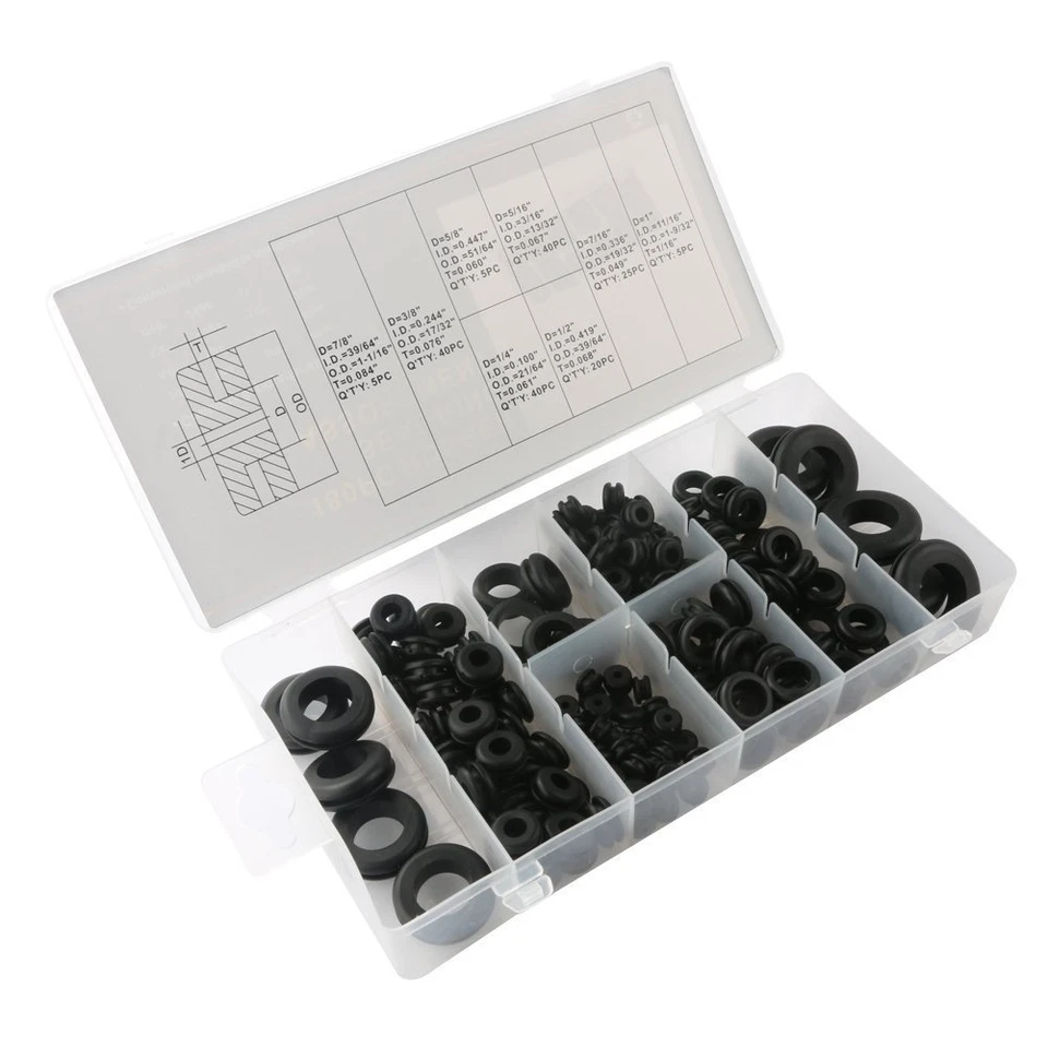 180 Piezas Tamaños Mixtos Automóvil Surtido Junta Eléctrica Goma Ojal Anillos Foto 2 de 4