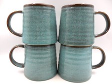 Set of 4 Reactive Glaze Creme Brulee Mugs in Teal and Chocolate.