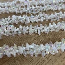 VTG Iridescent Christmas Bead Garland Snow White 8 Feet 3 Intertwined Strands