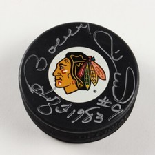 Bobby Hull Signed Blackhawks Logo Hockey Puck Inscribed HOF 1983 (PSA Hologram)