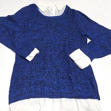 AB Studio Pullover Sweater Faux Inner Shirt Long Sleeve Womens Size XL