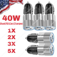 Dual USB PD Type-C Car Charger 40W Fast Charge Adapter For iPhone 14 13 12 Pro X
