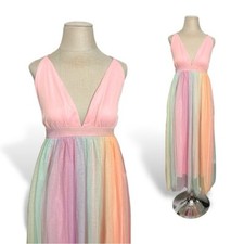 Pink Fairy Prom Dress Rainbow Tulle Long Maxi Adjustable Strap Empire Waist M