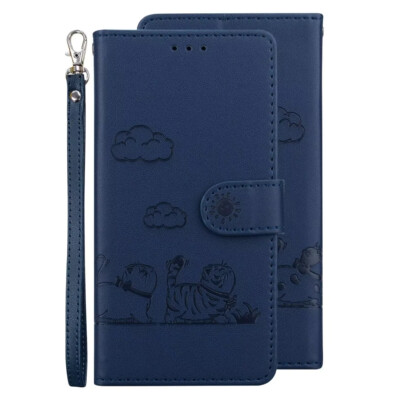For iPhone 11 12 13 14 15 16Pro Max Leder Anti Diebstahl Bürste Katze Handyhülle