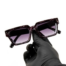 Thick Chunky Square Frame Designer Shades Black Marble Pattern Sunglasses