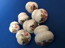 Lot x 7 Round Porcelain Drawer Pulls With Screws Flowers Made in England