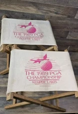 1989 PGA CHAMPIONSHIP KEMPER LAKES Wood Canvas Folding Stool Lot  of 2
