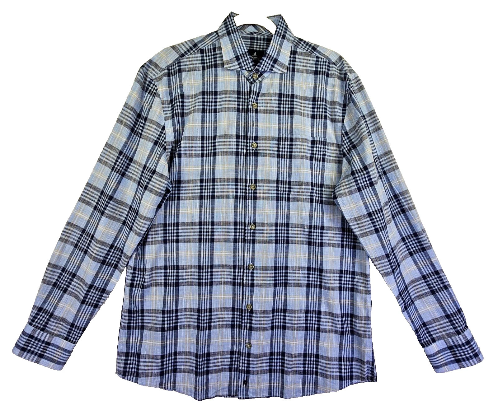 Johnnie O Micke Button Down Shirt Mens L Blue Plaid Cotton Preppy Casual Shirt
