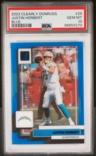 2022 Clearly Donruss Justin Herbert #25 Blue /99 Color Match PSA 10 GEM Chargers