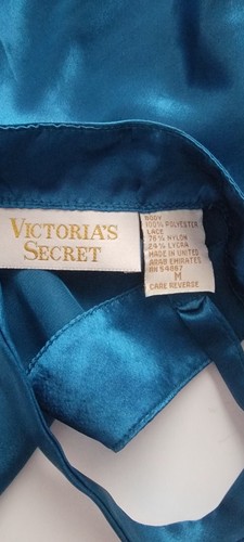 Vintage Victoria’s Secret Gold Label TEAL Full Length Slit Slip Nightgown Size M - Picture 7 of 9