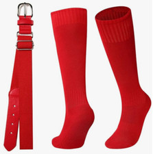 NEW LCG Luchengyi Youth Red Baseball Socks 2 Pair and Belt Youth Size