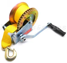 1000lbs Polyester Strap Hand Winch Hand Crank Gear Winch ATV Boat Trailer H-D