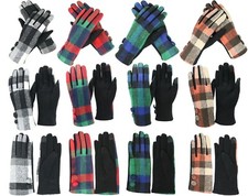 Button Tartan Plaid Check Touchscreen Winter Fashion Gloves