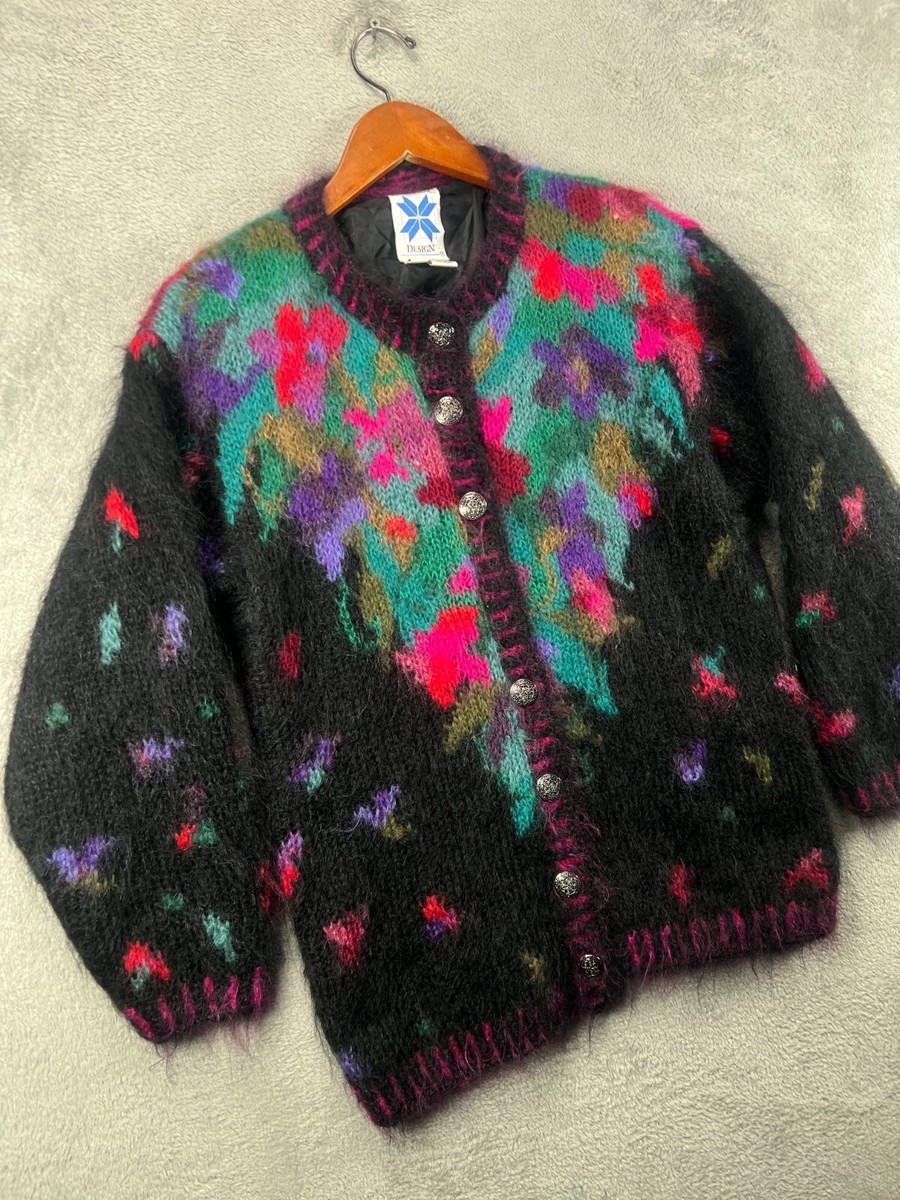 タ*ル様 90-00s モヘアカーディガン　mohair cardigan Vintage Mohair Sweater Small ICELANDIC DESIGN Colorful Fuzzy
