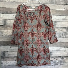 Nili Lotan Dress S Paisley Cotton Shift Boho Coastal Made in USA