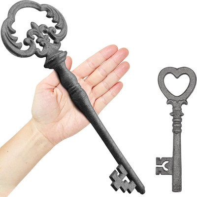 Zezzxu Large Iron Skeleton Key, Giant Cast Iron Key Prop Big Decorative Key for
