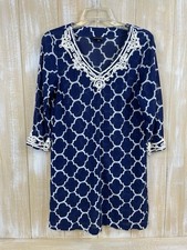LANDS' END Women  s XS Navy Blue Beach Swim Cover-up w/White Braid Detail Pockets
