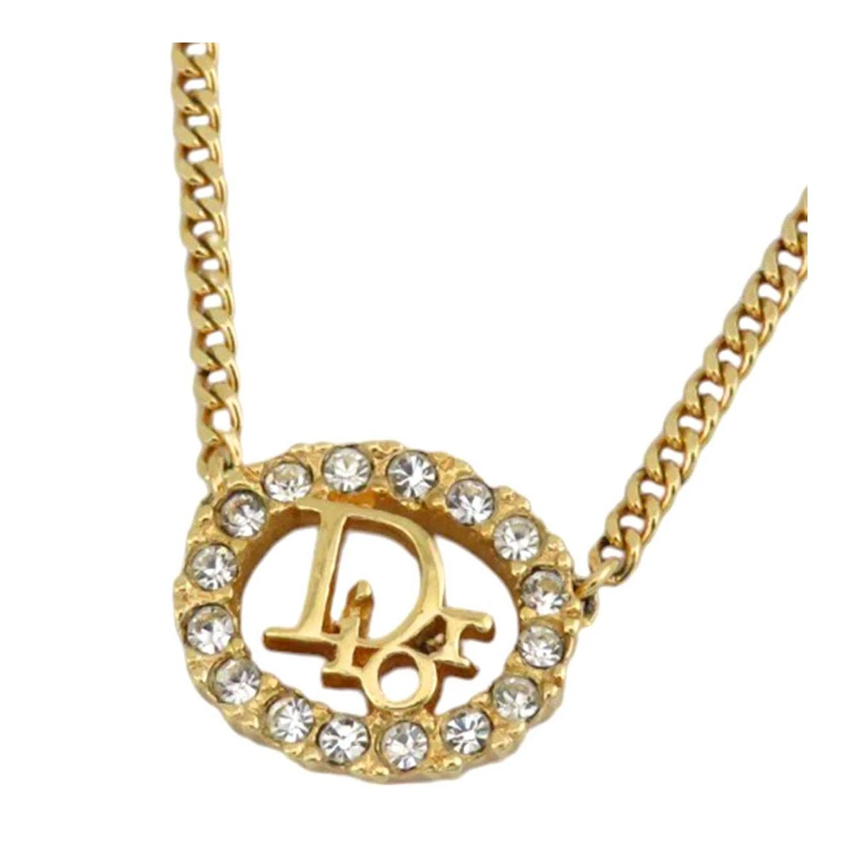 Collana di cristallo rotonda con logo Dior metallo cristallo unisex 【A】