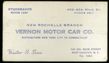 Vernon Motor Car Studebaker New Rochelle NY card 1930s
