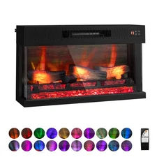 36" Electric Fireplace Heater Insert, 1-2-3 Sided View, 1400W, 20-Color Flame