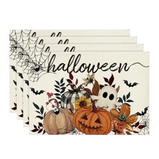 Spider Web Ghost Halloween Placemats Set of 4-12 x 18 Inch