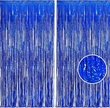 2 Pack Blue Tinsel Foil Fringe Photo Backdrop Curtains