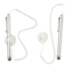 2 Pcs Screen Capacitive Pen with Spring Rope Fixing Dock Silver Tone