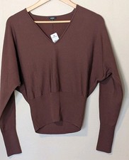 NWT Express Sweater Brown Knit V-Neck Pullover Long Sleeve sz S Career or Casual