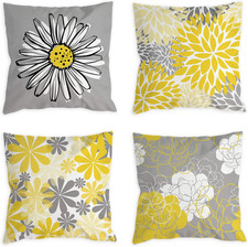 Yellow Pillow Covers 18X18 Set of 4 Grey Decorative Throw Pillow Cover for Couch