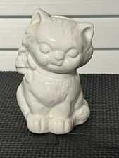 Ceramic White Cat Piggy Bank. Preowned And Some Damage