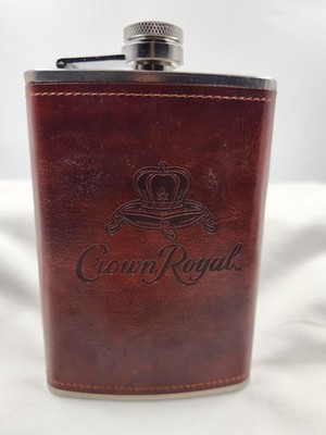 Crown Royal Whisky FLASK Limited Edition Signature Leather  STAINLESS STEEL 8oz