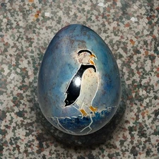 Rare Marble Stone Carved Decor Egg Peach Cream Tone Dimpled End C3