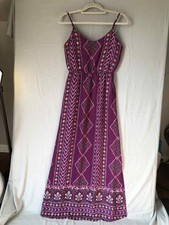 Skies Are Blue Purple Floral Chiffon Smock Boho Maxi Dress sz S Wedding Guest