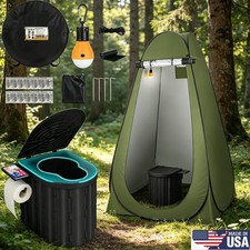 Portable Camping Toilet with Pop-Up Privacy Tent LED Light Fold Outdoor Travel