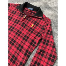 Polo Ralph Lauren Boys Red Black Plaid Quarter Zip Pullover Sweatshirt preppy M