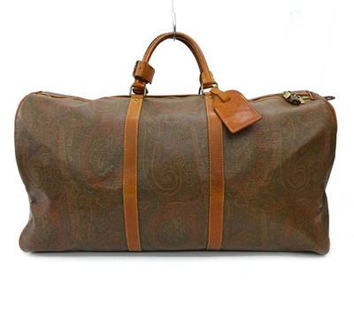 ETRO Paisley 2Way Boston Bag Leather PVC Brown Gold Italy Used