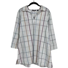 Lands' End Tunic Top Shirt Large (14-16) White W/ Multicolor Striping Cotton EUC