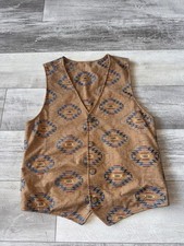 Vintage Colorful Vest Mens Southwest Aztec Embroidered Button Down Buckle Back