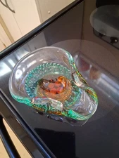 Vtg Italian Murano Sommerso Art Glass Sculpted Bowl Eyeball Bullicante Folded