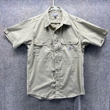 Carhartt Shirt Mens Medium Green Ripstop Short Sleeve Workwear Button Front