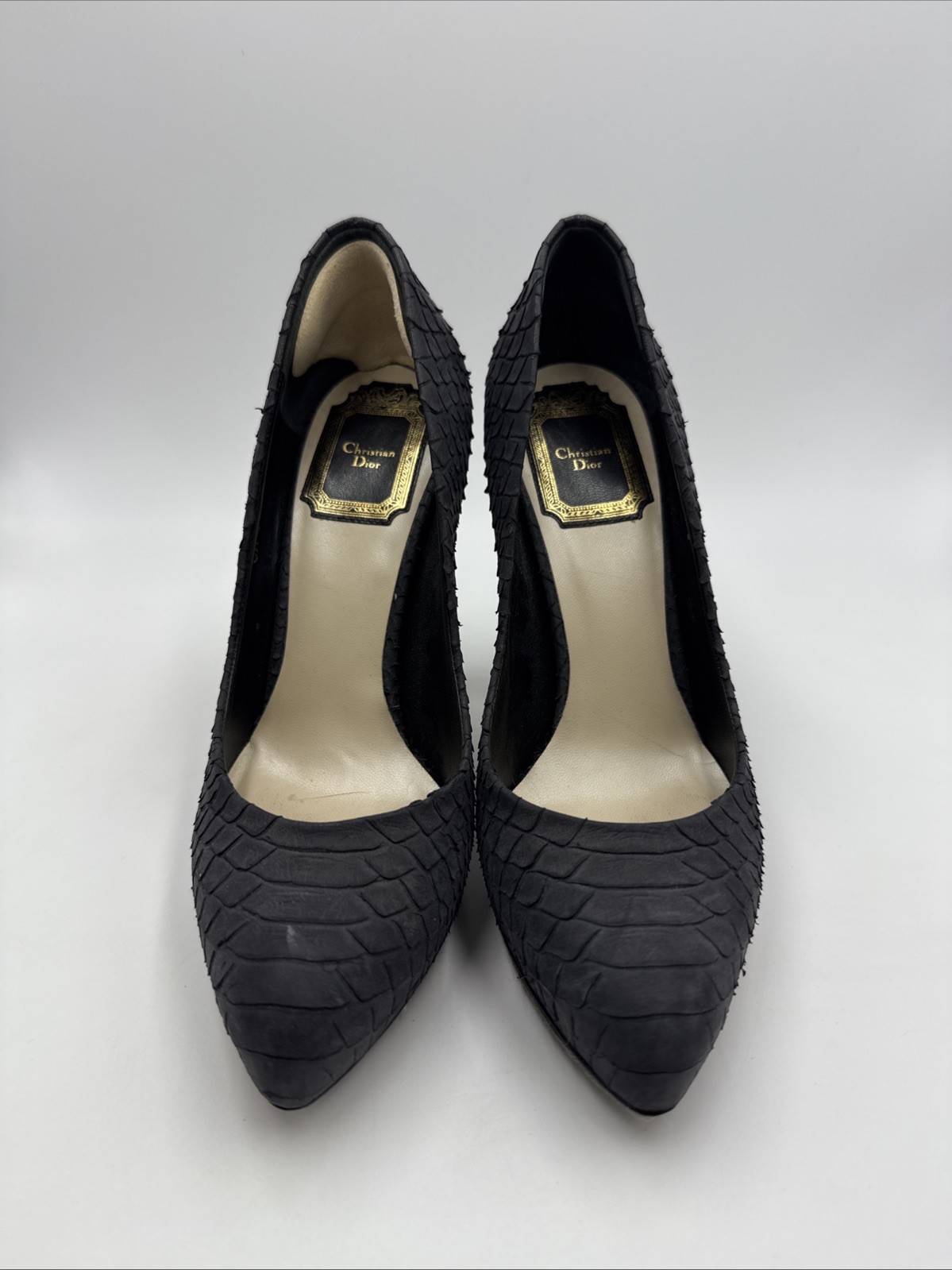 Christian Dior Miss Dior Grey Python Embossed Stiletto Pumps Size 36