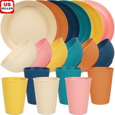 Unbreakable Wheat Straw Dinnerware Set 18pcs 6 Perfect Outdoor Camping New