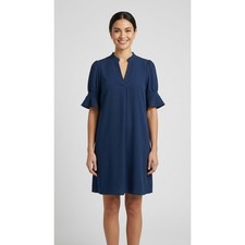 Wkior Women's Medium Summer Ruffle Short Sleeve V Neck Shift Dress Navy Blue NWT
