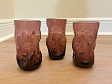 Vintage Blenko Glass 418L 6” Amethyst Crackle Dimple Beverage Tumblers Set of 3