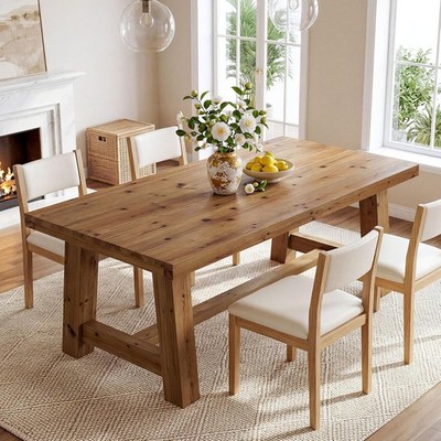 63'' Solid Wood Dining Table, Farmhouse Rectangular Kitchen Table for 4-6 People