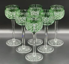 Set of 6 Saint St. Louis Crystal "Reisling" Green Cut to Clear Wine Hock Glasses