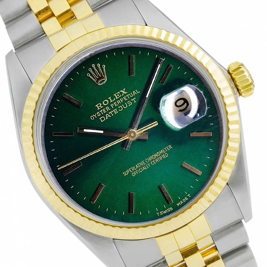 Rolex Unisex Datejust 16233 18K Yellow Gold-Steel Green Dial